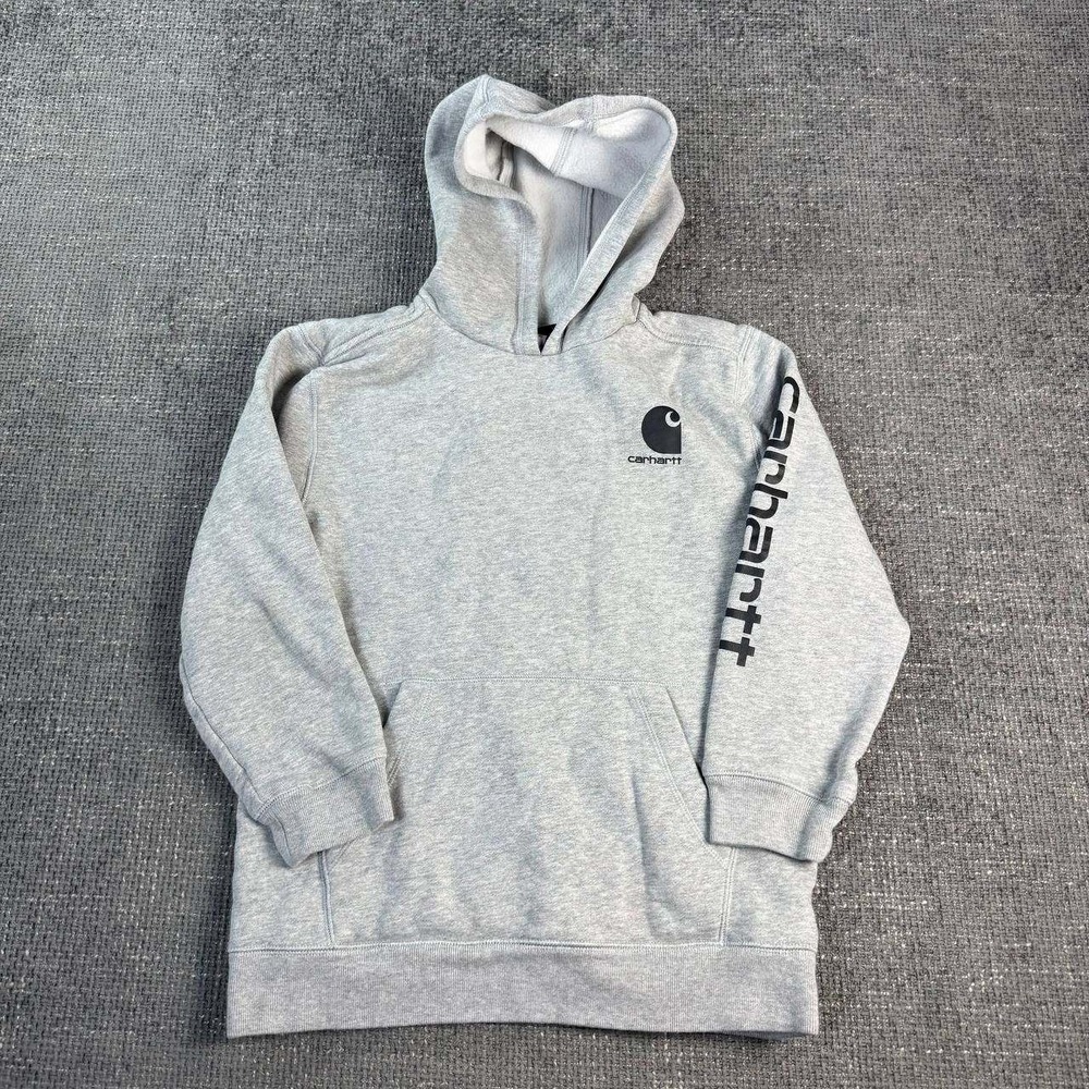 Carhartt Graphic Logo Hoodie Youth Medium 10-12 Gray Pullover Streetwear